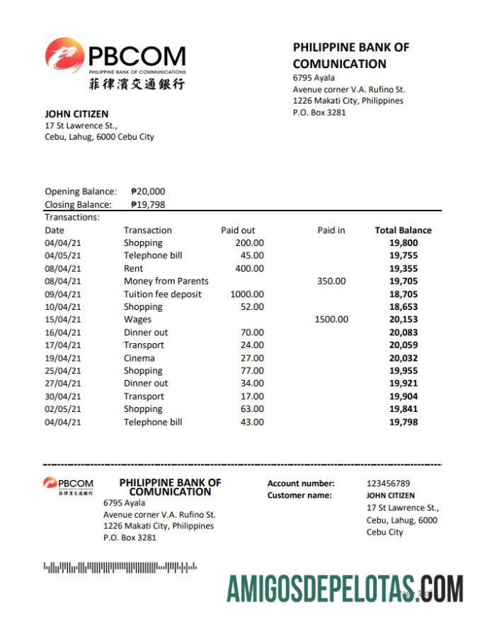 Philippines Bank Of Communications Excel Pdf amostra